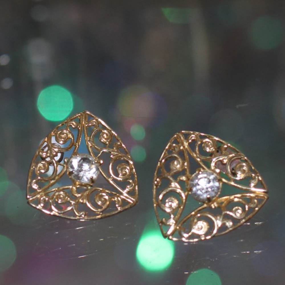 Gold Triangle Rhinestone Earrings - Picture 2 of 6
